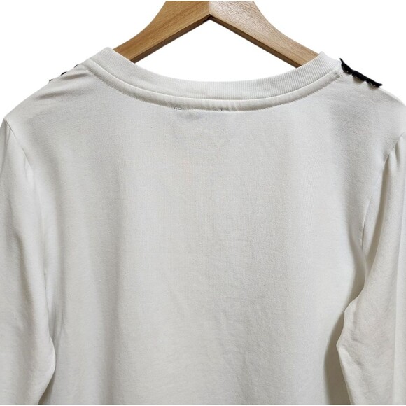 Karl Lagerfeld Sweatshirt Womens M White Black Modal Embroidered Floral Long Slv - Picture 6 of 10